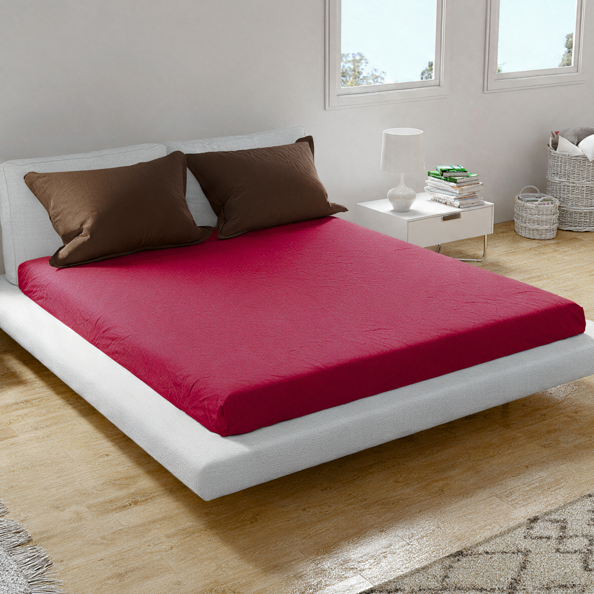 Cotton Percale Fitted Sheet + 2 Pillowcases
